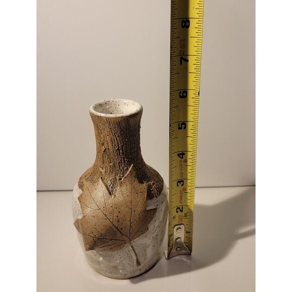 Handmade Studio Pottery Bud Vase & Mug Maple Leaf Design Signed PRP Speckle - Picture 9 of 14
